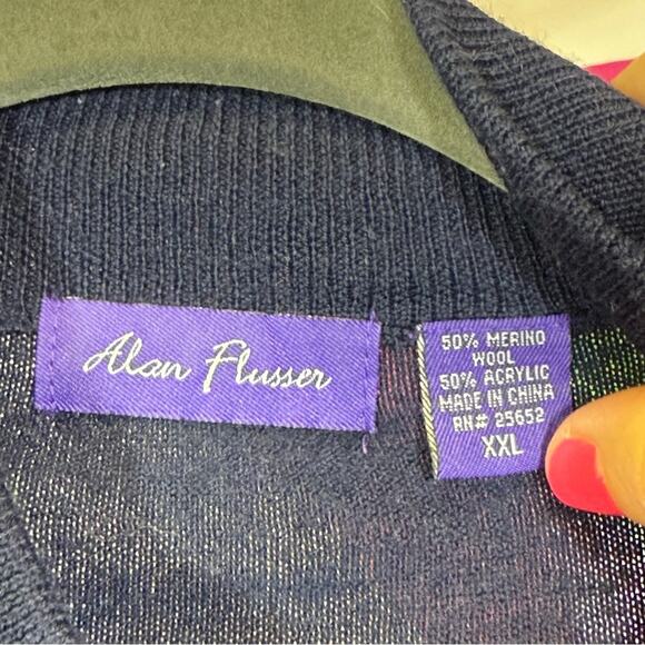 Alan Flusser Black 1/4 Zip Sweater with Subtle Pattern. Size XXL. Wool blend. - Picture 3 of 5